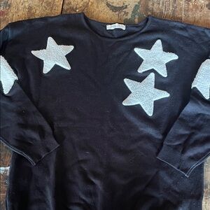 Saks Fifth Avenue Black Sweater with Silver Stars